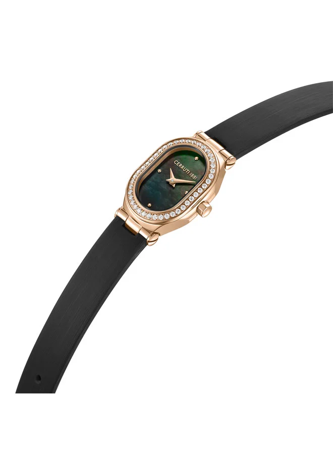 شيروتي 1881 Aosta Black Dial Genuine Leather Strap Analog Watch for Women, 19mm